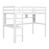 Twin Size Loft Bed with Desk for Kids,Solid Wood Loft Bed Frame with Bookcase,Loft Bed Twin with Storage,Space-Saving Loft Bed for Teens Adults,White Bellemave