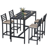 Jinrrenyi 5 Piece Outdoor Patio Bar Set, 54.7" Rectangular Counter Height High Top Bar Tables, 4 Cushioned 41" Bar Stools, Metal Bar Table and Chairs Set for Poolside, Balcony, Backyard, Porch Jinrrenyi