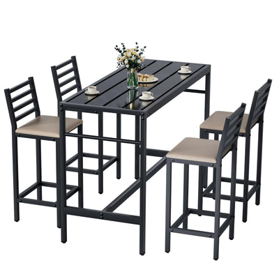 Jinrrenyi 5 Piece Outdoor Patio Bar Set, 54.7" Rectangular Counter Height High Top Bar Tables, 4 Cushioned 41" Bar Stools, Metal Bar Table and Chairs Set for Poolside, Balcony, Backyard, Porch