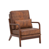 Mid Century Modern Accent Chair Set of 2 Living Room- Comfy Solid Wood Arm Chair with Lumber Pillow Lounge Decorative Brown Leather Office Side Chair Bedroom Reading Nook Sillas De Sala Microfiber Deolme
