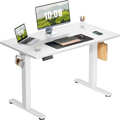 Sweetcrispy Height Adjustable Electric Standing Desk, 40 x 24 Inch Sit to Stand Up Computer Workstation Rising Gaming Office Table with 3 Memory Presets, Splice Board, T-Shaped Bracket Home Sweetcrispy