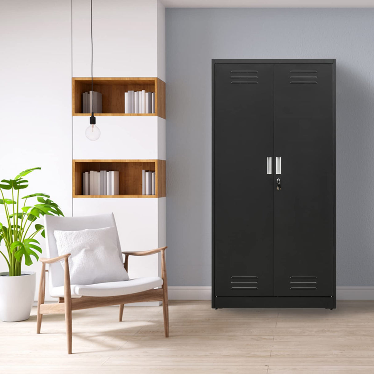 TaskStorz 71 Inch Metal Storage Cabinet with Locking Doors and Adjustable Shelves, Steel SnapIt Cabinet, Metal Garage Cabinet, Tool Cabinets for Office, and Home Use (Black) TaskStorz