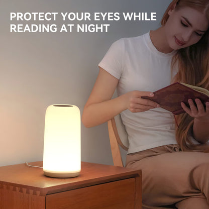 ROOTRO Touch Bedside Table Lamp, [Sleek Design & RGB Mode] 3 Way Dimmable Small Lamp for Bedroom, LED Lamp with Warm White Lights, Multi-color Smart Nightstand Lamp for for Living Room Home G - WoodArtSupply