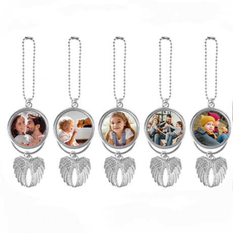 Sublimation Pendant Blanks,Car Picture Frame,Angel Wing Printing Pendant Jewelry Making, Sublimation Blanks Bulk for Automobiles Home Christmas Ornaments(5PC) MGBISYI
