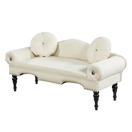 Vanress 54'' Loveseat Sofa,Small Couch for Living Room,Mid Century Modern Velvet Love Seats Sofa Settee with 2 Pillows and Solid Wood Legs,Upholstered 2-Seater Couch for Small Space,Bedroom,Beige Vanress