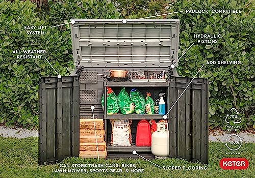 Keter Store-It-Out Prime XL 4.75 x 2.6 Foot Resin Outdoor Storage Shed with Double Doors and Easy Lift Hinges, Perfect for Trash Cans, Garden and Yard Tools, and Pool Toys, Black Keter
