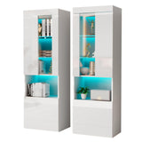 AMERLIFE Modern 71in Tall LED Bookcase Storage Cabinet with Glass Doors - Set of 2 in White AMERLIFE