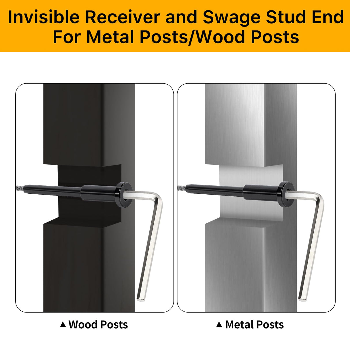 50 Pack 1/8" Black T316 Stainless Steel Invisible Cable Railing Kit，Swage Stud End for Deck, Stair, Wood & Metal Posts ，Black Cable Railing Hardware UZE