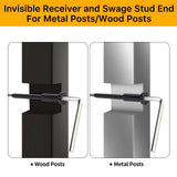 50 Pack 1/8" Black T316 Stainless Steel Invisible Cable Railing Kit，Swage Stud End for Deck, Stair, Wood & Metal Posts ，Black Cable Railing Hardware UZE