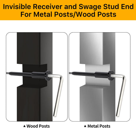 50 Pack 1/8" Black T316 Stainless Steel Invisible Cable Railing Kit，Swage Stud End for Deck, Stair, Wood & Metal Posts ，Black Cable Railing Hardware UZE