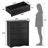 Black Dresser for Bedroom, Farmhouse 36" Tall 4 Drawer Chest with Sleek Brushed Metal Handles, Modern Wood Storage Cabinet with Unique Base Design, Closet Organizer for Bedroom, Living Room, Hallway YANSNWO