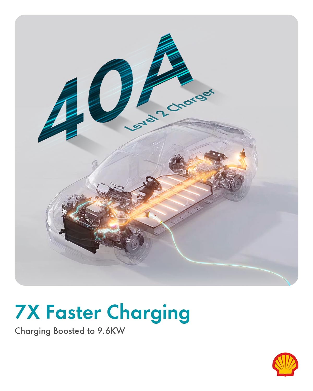 Shell Level 2 EV Charger, 40A ETL Certified Energy Star EV Charger, Home/Outdoor Portable Charging Station Adjustable Current Schedule Time Total Length 24ft Cable Adapter for J1772 Electric Cars Shell