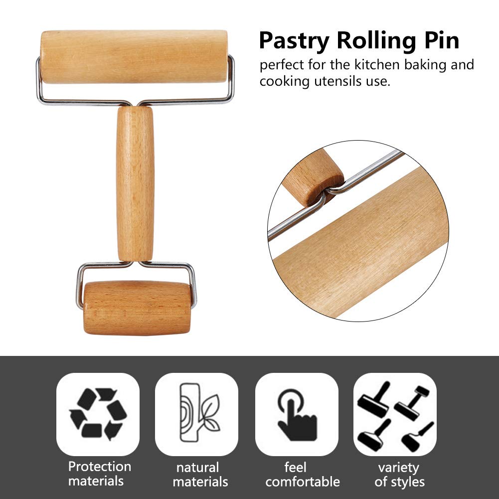 Watris Veiyi Small Rolling Pin, Wooden Dough Roller, Non-Stick Pizza Roller, Dough Baker Roller Set for Home Kitchen Baking Cooking(4.13in, 2.36in)… Watris Veiyi