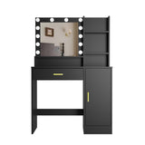 Vanity Desk, Vanity Mirror with Lights and Table Set with 1 Big Drawers, 1 Cabinet & 4 Shelves Makeup Vanity Set 3 Lighting Modes Brightness Adjustable Dressing Table (Black) Panana
