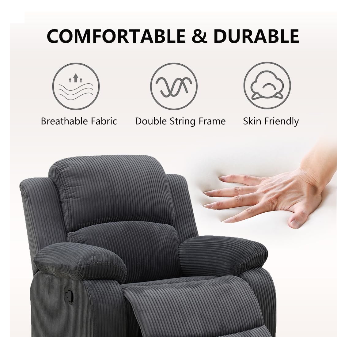 Anthato Manual Reclining Sectional Sofa Set, Living Room Furniture Sets, L-Shaped Sectional Couch & Chair, Comfy 7-Seat Corduroy Fabric Recliner Couch with Coffee Table/Cup Holders for Office, Grey Anthato