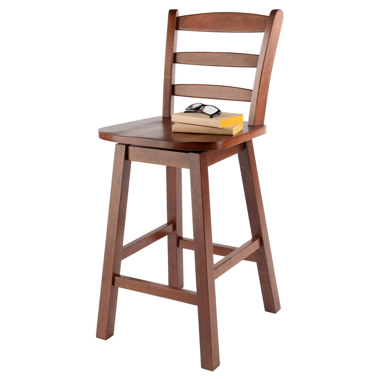 Winsome Scalera Ladder Back Swivel Counter Stool, 24 in, Walnut Finish, Solid Wood Winsome