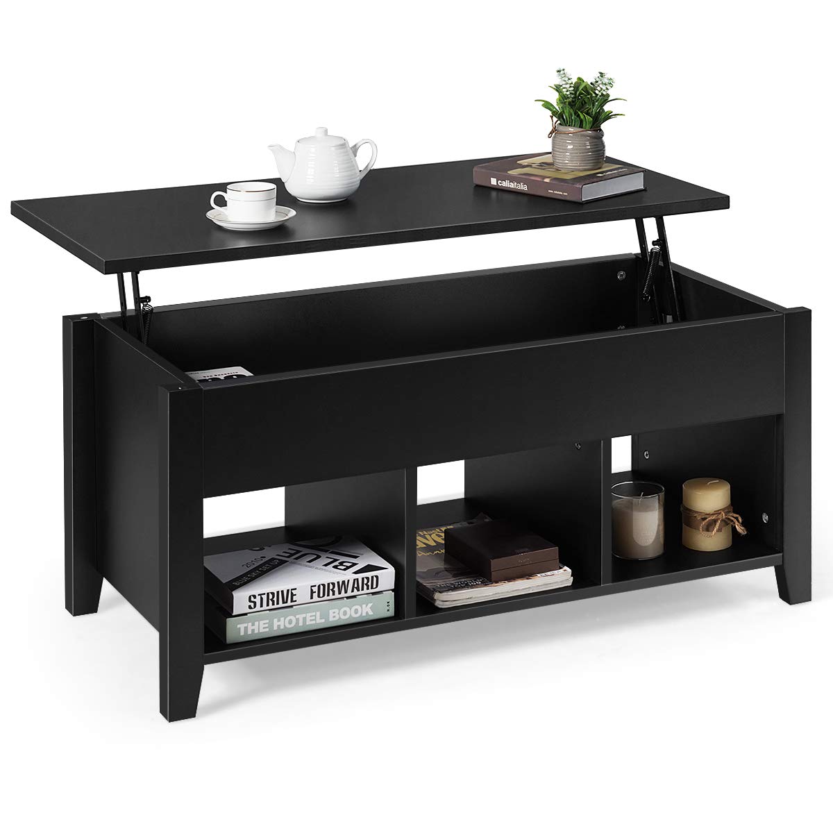 Tangkula Lift Top Coffee Table, Wood Home Living Room Modern Lift Top Storage Coffee Table w/Hidden Compartment Lift Tabletop Furniture (Black) - WoodArtSupply