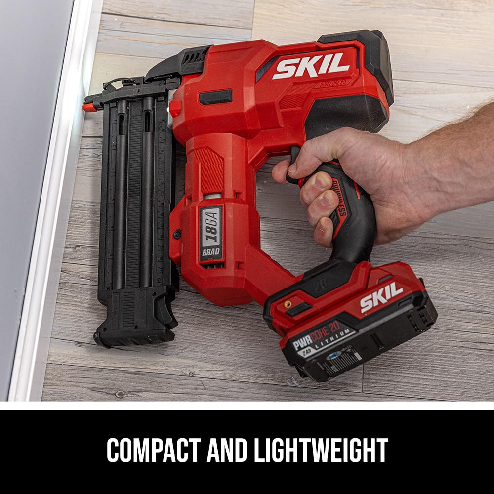 SKIL PWR CORE 20 Brushless 20V 18Ga Brad Nailer Kit including 2.0Ah USB-C Battery and Charger-NA1800B-10 Skil