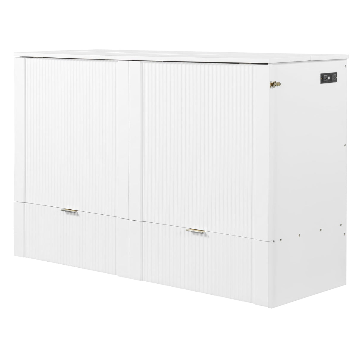 Harper & Bright Designs Queen Size Murphy Bed, Wood Queen Wall Bed with Drawer and a Set of Sockets & USB Ports, Pulley Structure Design, White Harper & Bright Designs