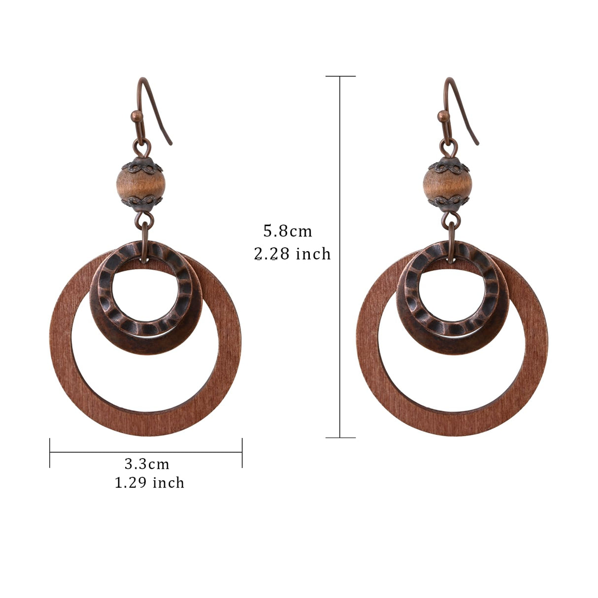 Boho Wooden Dangle Earrings for Women Vintage Brown Earrings Geometric Lightweight Earrings for Gift Watforsh