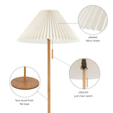 Globe Electric 61000053 62" Floor Lamp, Wood Toned, Pleated Fabric Shade, Flat Base, Pull Chain Switch on Socket, Reading Lamp, Home Office Accessories, Living Room Décor Globe Electric