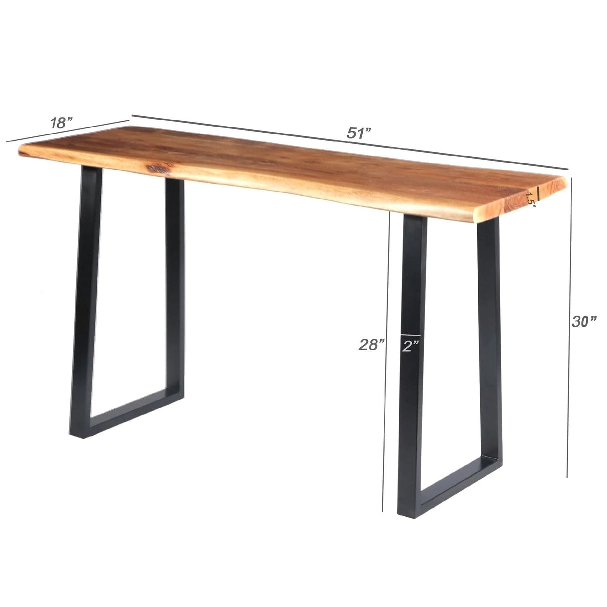 The Urban Port Tup 195122 Industrial Wooden Live Edge Desk with Metal Sled Leg Support, Brown and Black TUP THE URBAN PORT
