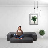 HonTop 10 Inch Folding Sofa Bed with 2 Pillows Memory Foam Couch Foldable Floor Couch Futon Sleeper Chair Bed for Guest Bed Mattress, Twin Size, Dark Grey HonTop