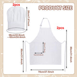XLSXEXCL 2 Pack Chef Apron and Hat, Adjustable High Cooking Apron Waterproof Kitchen Baking Apron with Two Pockets and Elastic Chef's Hat Set for Women Men Father's Mother's Christmas Gift(White) XLSXEXCL