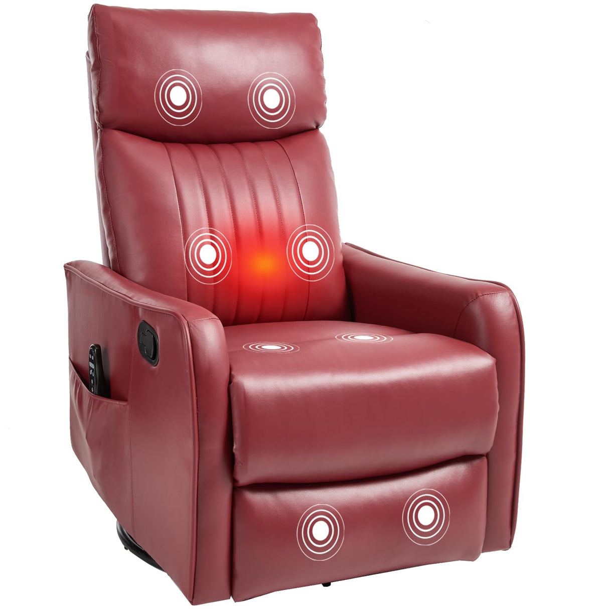 PELUMY Recliner Chair Swivel Rocking with Heat Massage - 360° Manual Recliner, 8-Point Vibrating & Lumbar Heat, Easy Assembly Chair for Living Room (Breathable Leather, Red) PELUMY