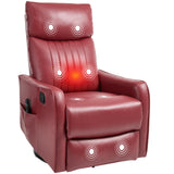 PELUMY Recliner Chair Swivel Rocking with Heat Massage - 360° Manual Recliner, 8-Point Vibrating & Lumbar Heat, Easy Assembly Chair for Living Room (Breathable Leather, Red) PELUMY
