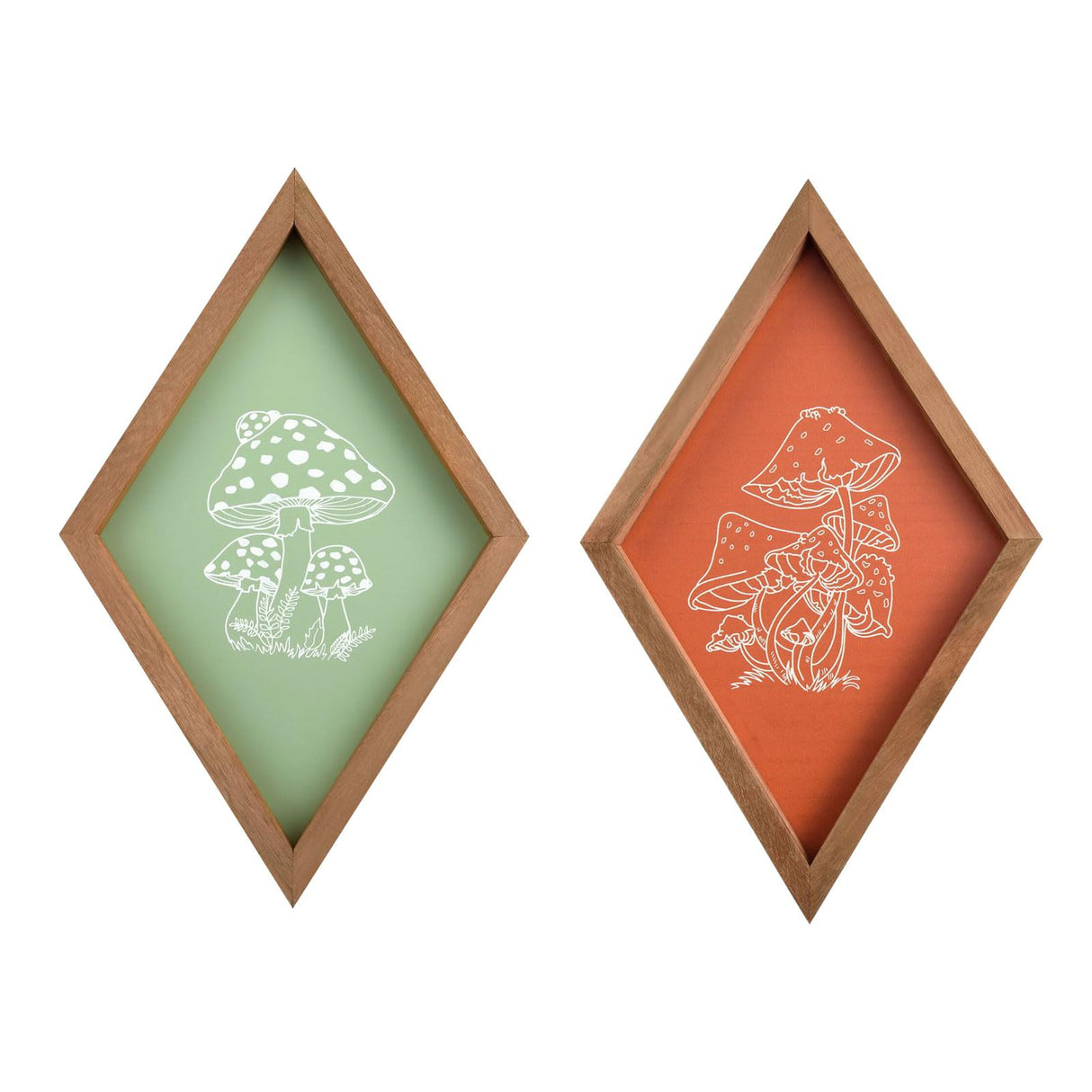 Lenkyin Set of 2 Mushroom Wall Decor Farmhouse Home Wall Decor Wood Diamond Frame Mushroom Aesthetic Art Boho Decor for Living Room Office Dining Room Lenkyin