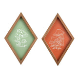 Lenkyin Set of 2 Mushroom Wall Decor Farmhouse Home Wall Decor Wood Diamond Frame Mushroom Aesthetic Art Boho Decor for Living Room Office Dining Room Lenkyin