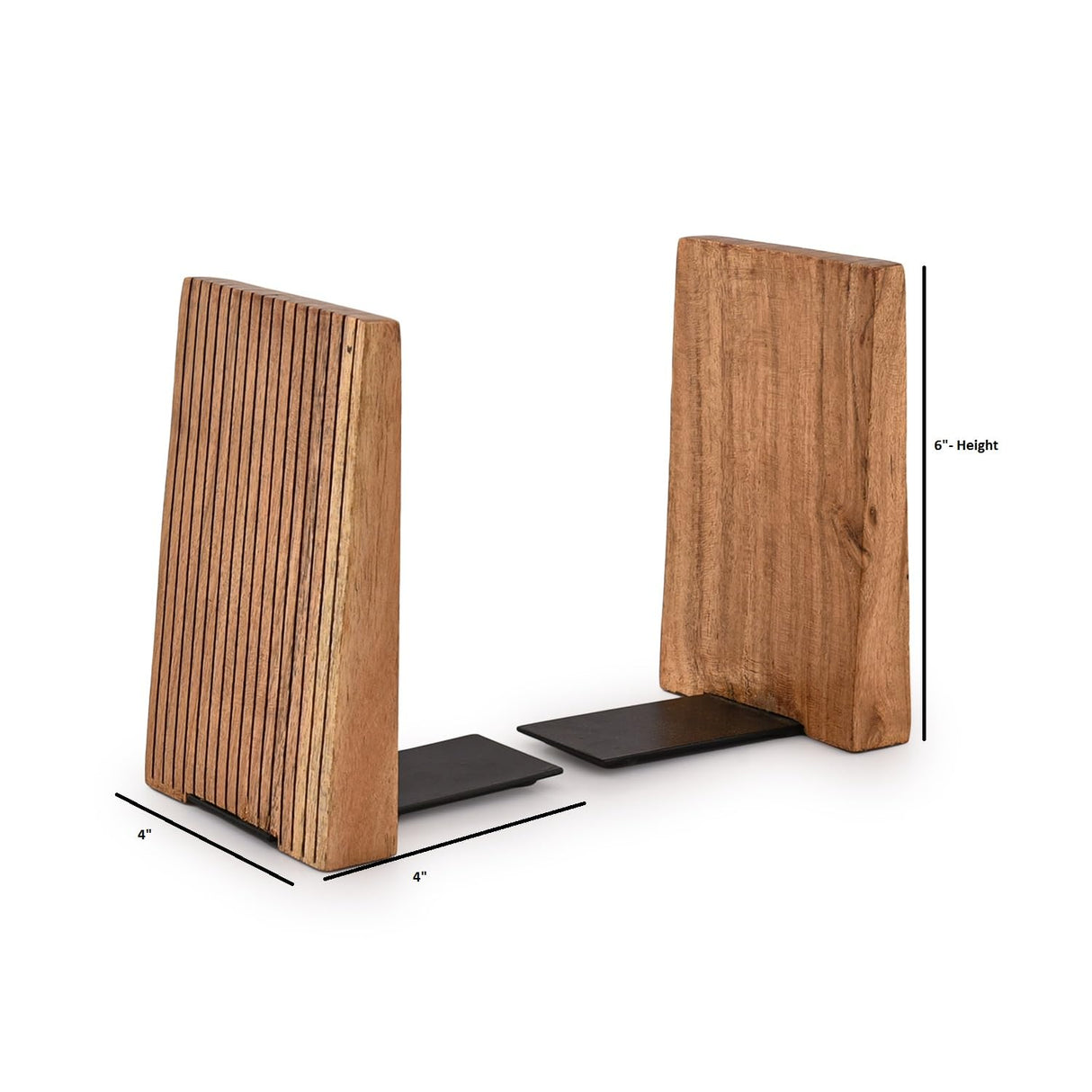 EDHAS Decorative Bookends Iron & Acacia Wood Hold Heavy Books- Decorative Bookends for Shelves, Sturdy Book Holders (4" X 4" X 6"), (Set of 2) EDHAS