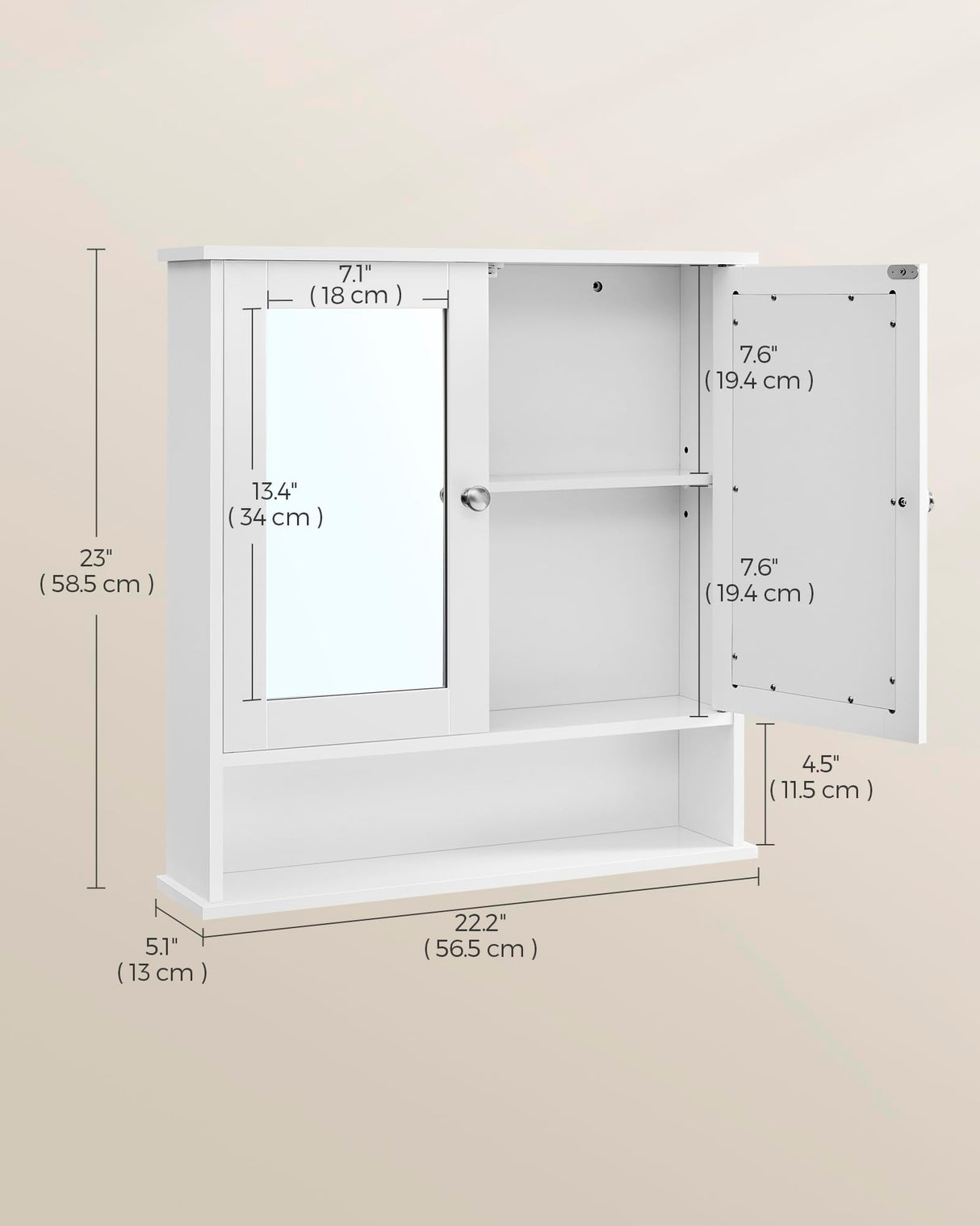 VASAGLE Bathroom Cabinet with Mirror, Wall Cabinet with 2 Mirrored Doors, Adjustable Shelf, Open Compartment, Wall-Mounted, 5.1 x 22.2 x 23 Inches, White ULHC002 VASAGLE