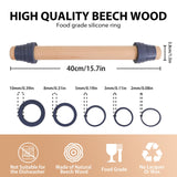 Adjustable Wood Rolling Pin with Thickness Rings for Baking -Non Stick Wooden Dough Roller Pin with Spacer Bands for Cookie,Pie Crust, Pastry Fondant and Bread By Folksy Super Kitchen (15.8, Grey) Folksy Super Kitchen