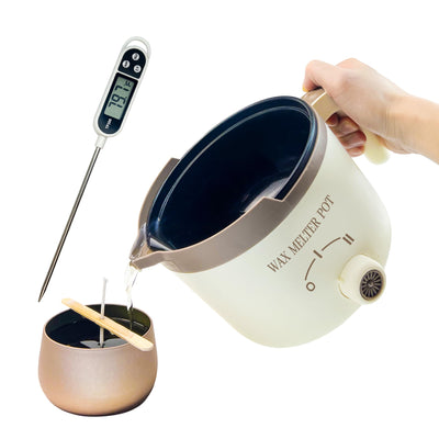 KQU Electric Wax Melting Pot with Thermometer, Wax Melter for Candle Making with Spout, Small Candle Heater Pot for Adults（Coffee）