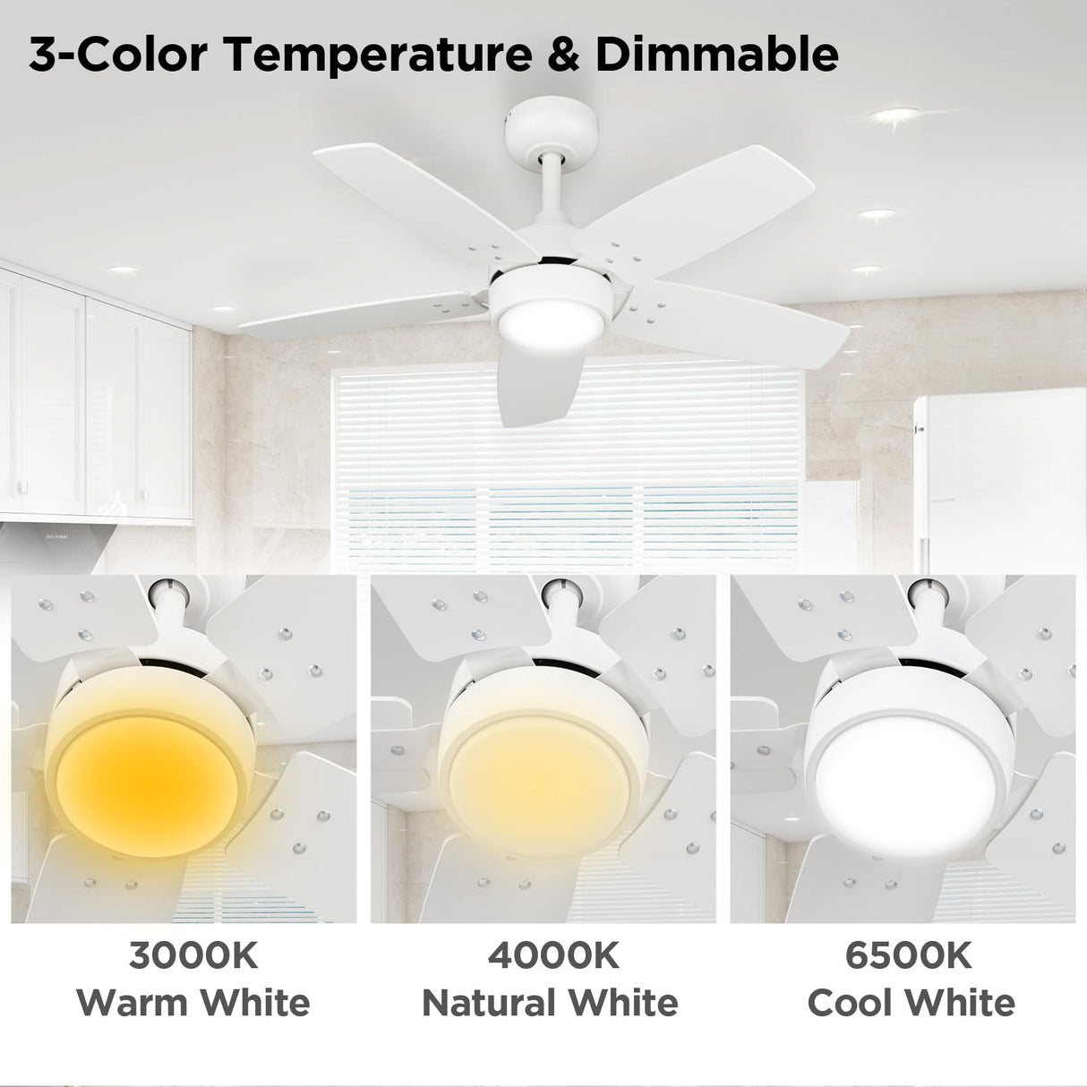 Vagizm Ceiling Fan 36'' for Small Room: Matte White Modern Fans with Light Remote Control - Reversible Quiet DC Motor Dimmable with 6 Speeds for Dorm Room Bedroom Indoor Outdoor Use Vagizm