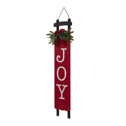 Glitzhome 40" H Lighted Wooden Sleigh Sign, Joy Porch Sign Decorative Plaque for Xmas Home Porch, Farmhouse Joy Wall Hanging Decor for Christmas Festivals