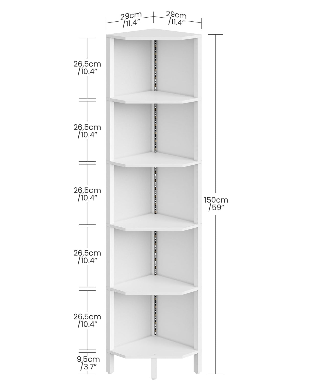 CHOEZON LED Corner Shelf with Lights, 5-Tier Diamond Shape Bookshelf, Standing Narrow Storage Organizer for Living Room, Bedroom, Office, Study, White MCJ03DWB CHOEZON