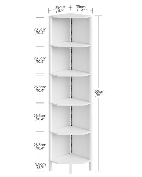 CHOEZON LED Corner Shelf with Lights, 5-Tier Diamond Shape Bookshelf, Standing Narrow Storage Organizer for Living Room, Bedroom, Office, Study, White MCJ03DWB CHOEZON