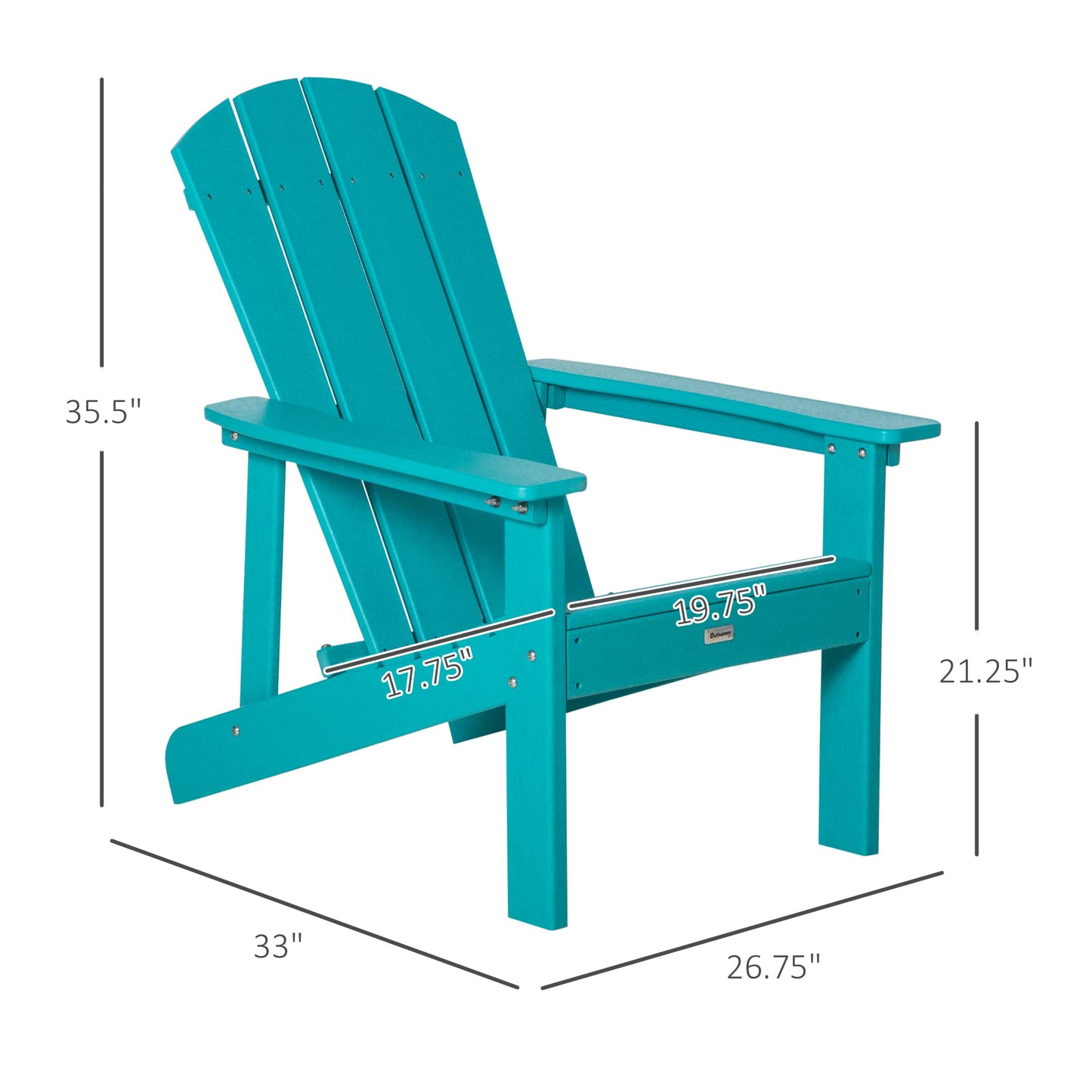 Outsunny Adirondack Chair, HDPE Fire Pit Chair, Weather Resistant Outdoor Chair for Patio, Garden, Backyard, Lawn, Turquoise - WoodArtSupply