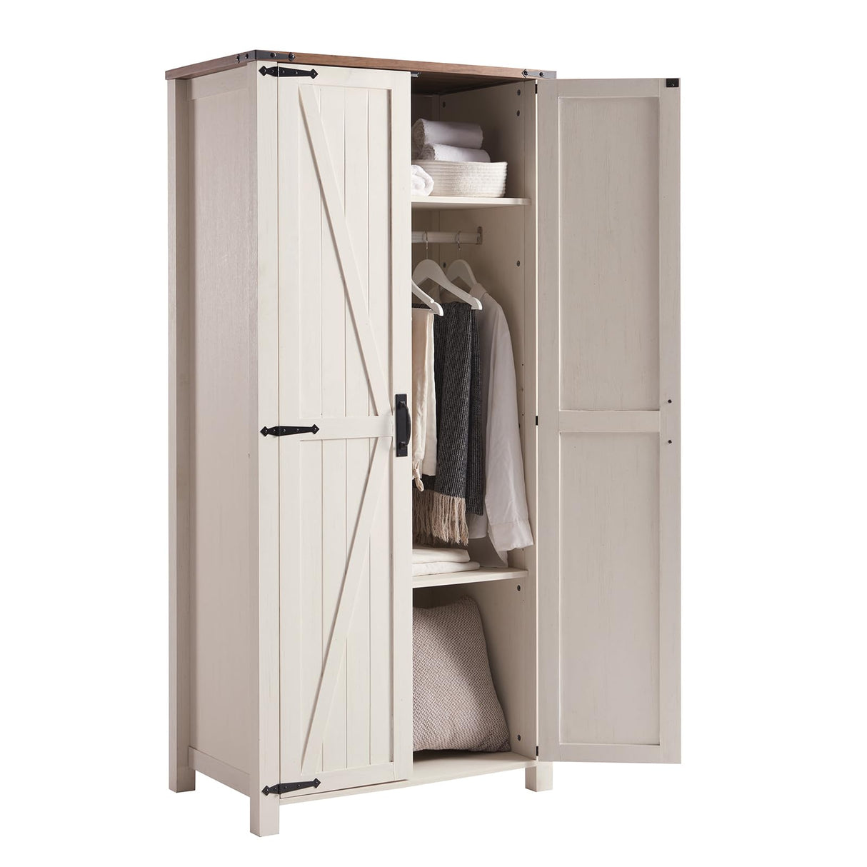 Rustic OKD 32'' Farmhouse Kitchen Pantry Cabinet with Double Barn Doors and Adjustable Shelves OKD