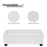 HOMCOM Large 51" Storage Ottoman, Tufted Faux Leather Storage Bench for Living Room, Entryway, or Bedroom, Cream White HOMCOM