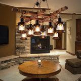 A Million 8 Lights Industrial Retro Wooden Chandelier Pendant Light Island Hanging Ceiling Fixture Vintage Farmhouse Wood Light Adjustable Chain for Home Cafe Bar Restaurant (39.4") A Million