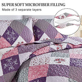 Dinjoy Purple Quilt Set Queen Size, Reversible Floral Plaid Patchwork Pattern Bedding Set Soft Microfiber Lightweight Bedspread Coverlet 3 Piece Spring Summer Use (90x90 inches) Dinjoy