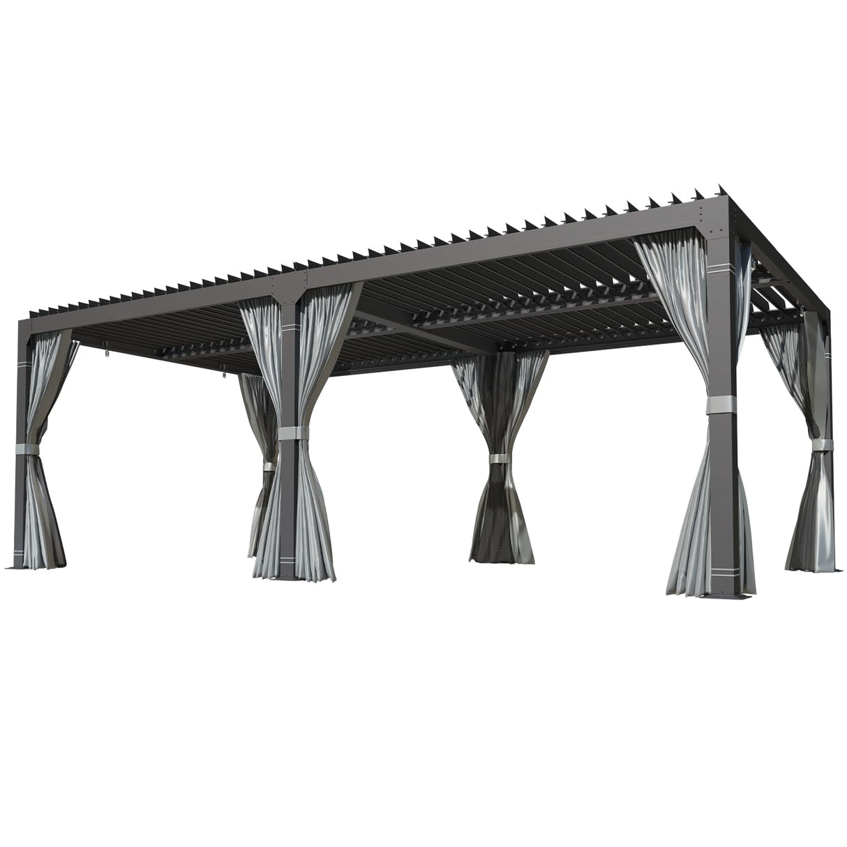 YOLENY Louvered Pergola 12x24, All Aluminum Pergola with Adjustable Rainproof Roof, Outdoor Pergola with Curtains and Nets for Patio & Garden, Dark Grey YOLENY