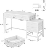 Tribesigns Computer Desk with 5 Drawers, Home Office Desks with Reversible Drawer Cabinet Printer Stand, Industrial PC Desk with Storage, White Study Writing Table Workstation for Small Spaces Tribesigns