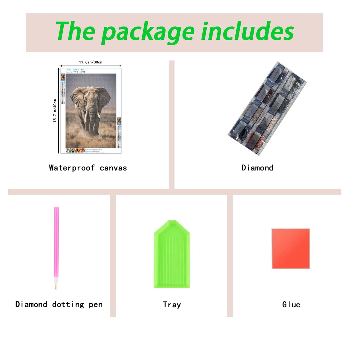 Elephant 5D Diamond Painting Kit for Adults - Wilderness Elephant Full-Drill DIY Round-Drill Art Diamond Painting Set, Suitable for Beginners and Home Wall Decoration 12×16 inch PUSHPIN PAINTING