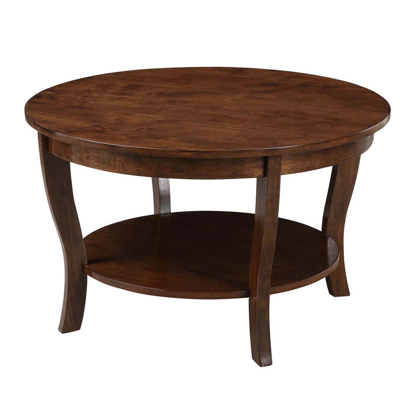 Convenience Concepts American Heritage Round Coffee Table with Shelf, 30(L) x 30(W) x 18"(H), Espresso - WoodArtSupply