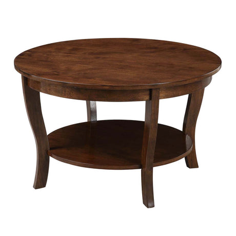 Convenience Concepts American Heritage Round Coffee Table with Shelf, 30(L) x 30(W) x 18"(H), Espresso Convenience Concepts